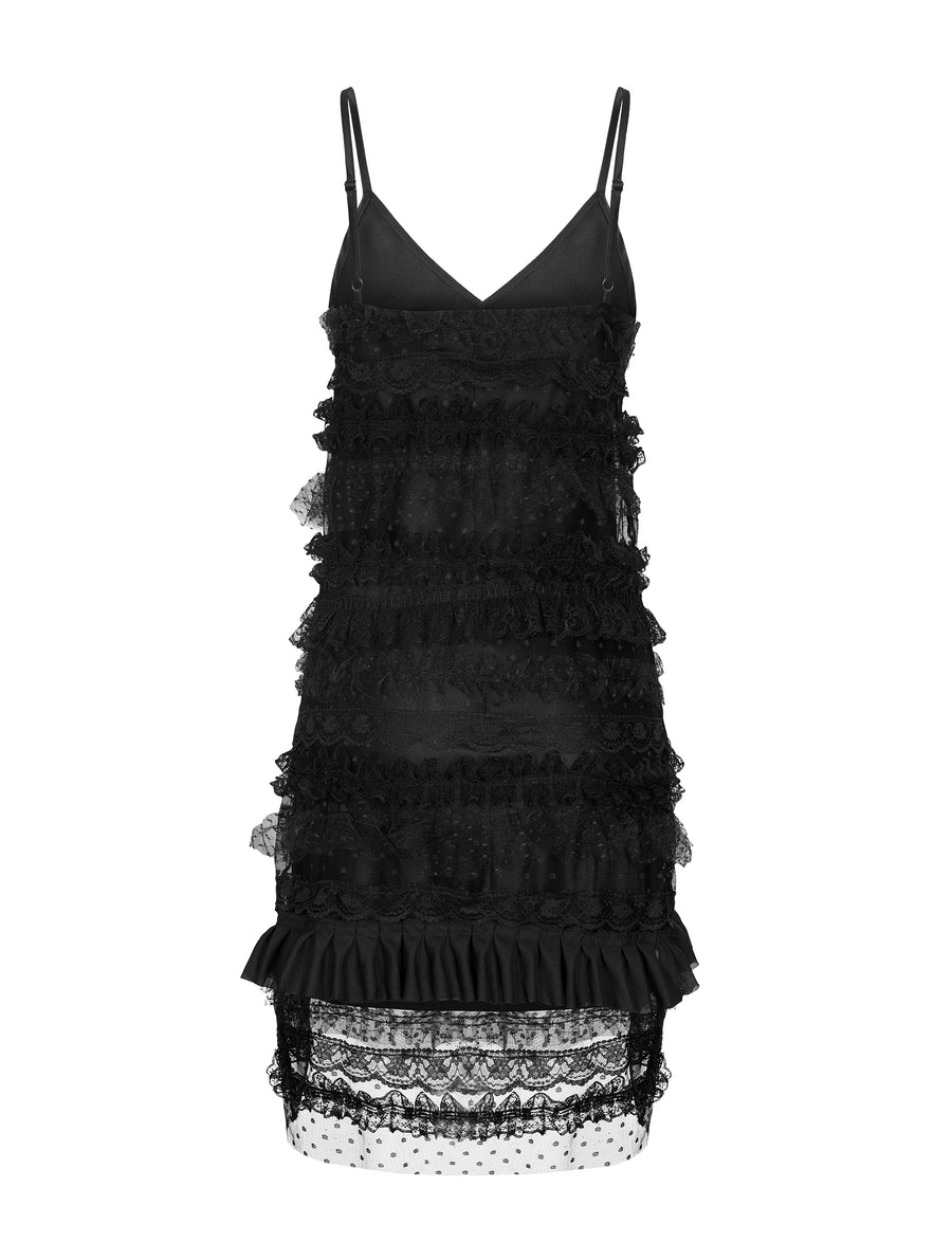 Sukienka z jedwabnej satyny z koronką w czerni