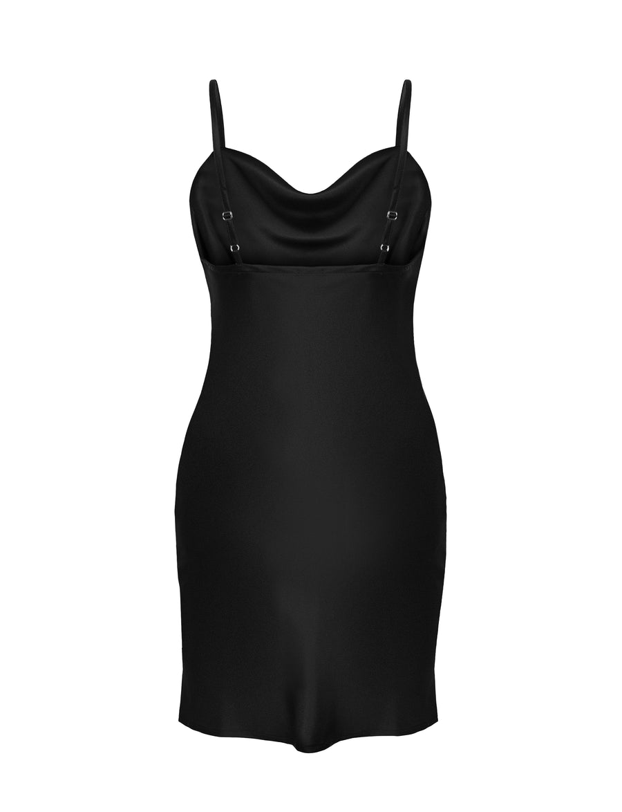 Jedwabna sukienka mini w kolorze czerni z dekoltem typu woda 