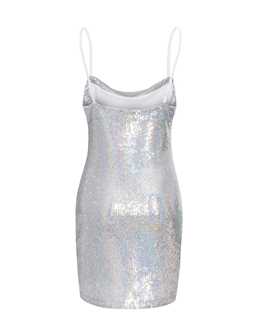 Holograficzna cekinowa sukienka z regulowanymi ramiączkami 