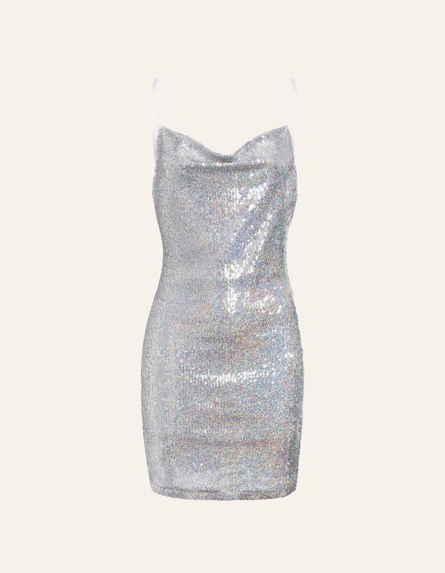 Holographic sequin dress with adjusted straps