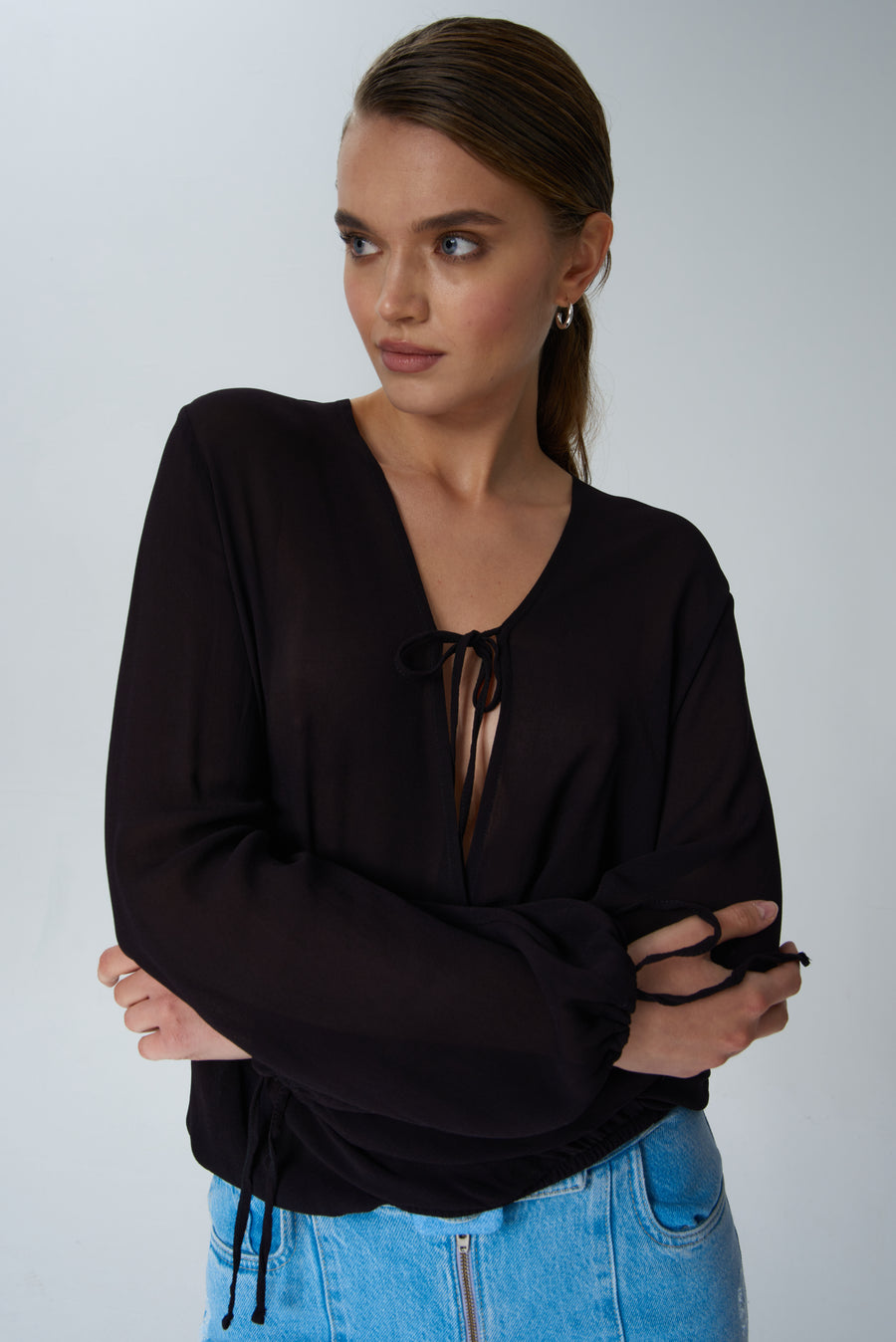 Chiffon wrap blouse in black