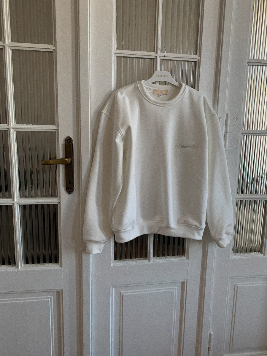 Crewneck cotton sweatshirt in off-white