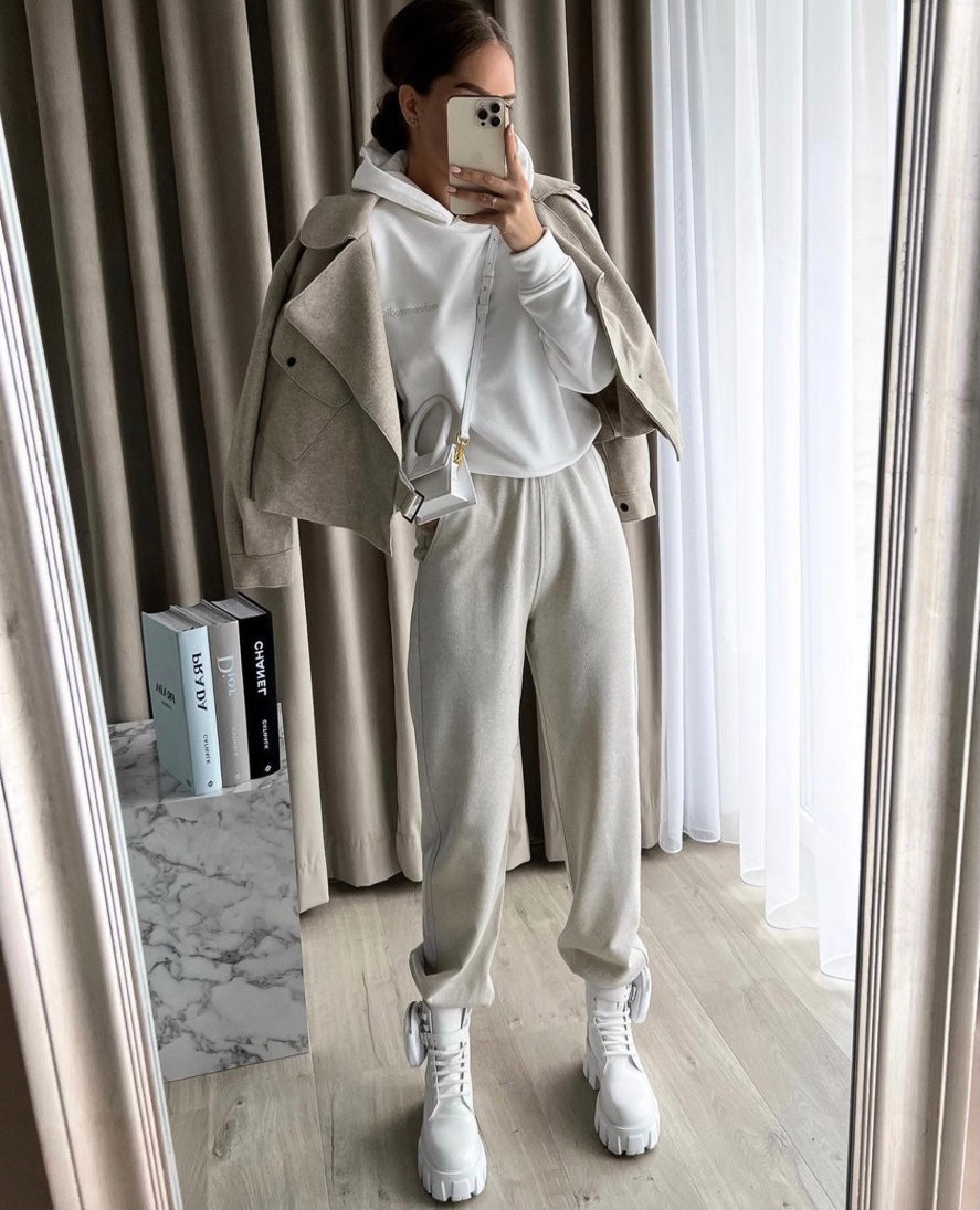 Cotton hoodie in off-white