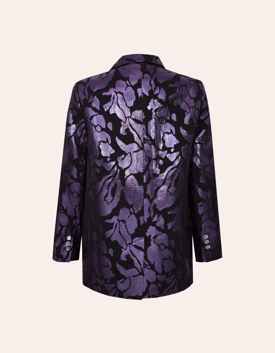 Oversized jacquard blazer with silk in black and purple