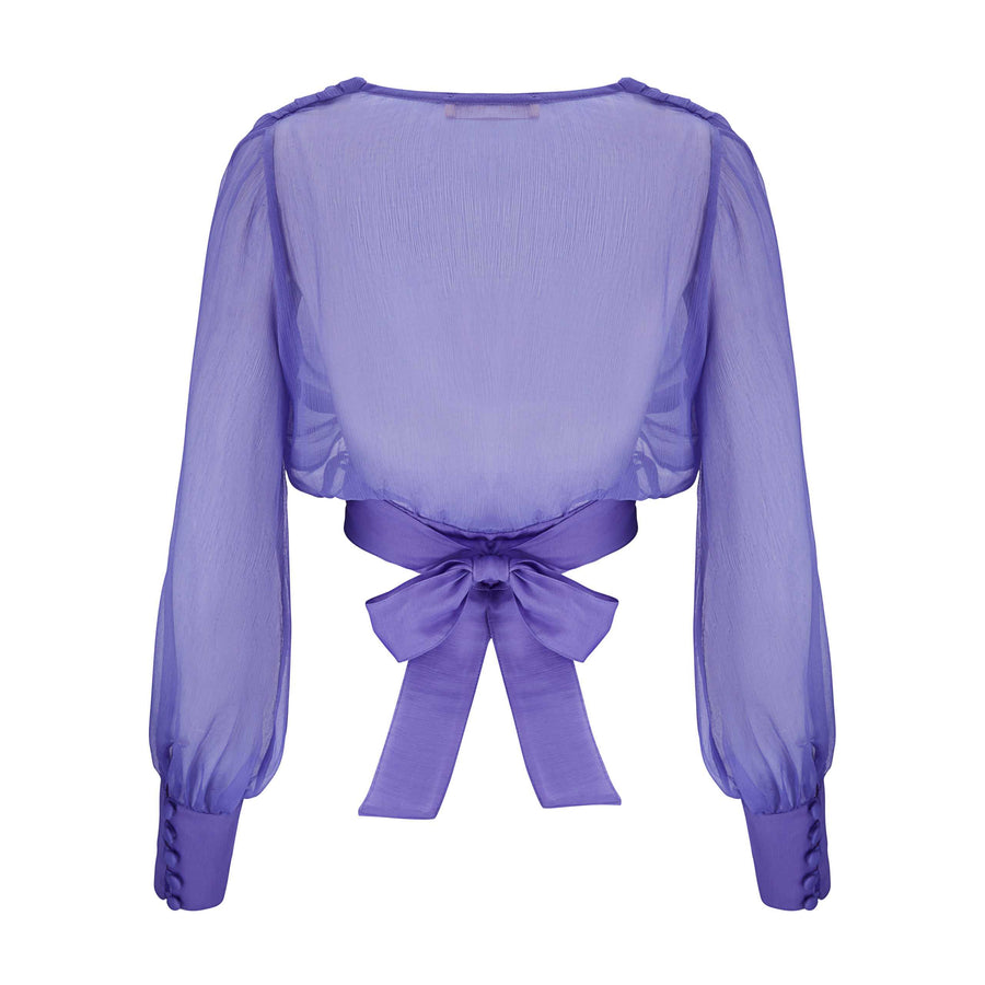 Silk wrap blouse in vibrant lavender