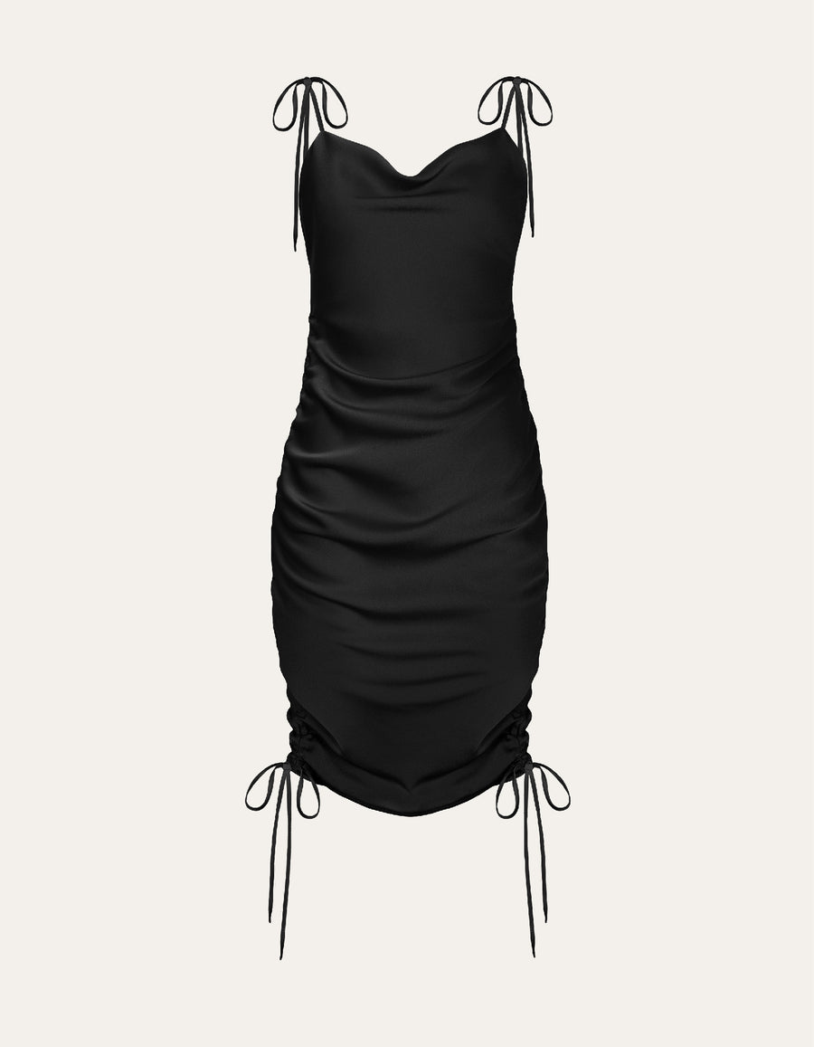 Sukienka z jedwabnej satyny regulowana po boku w kolorze czerni 