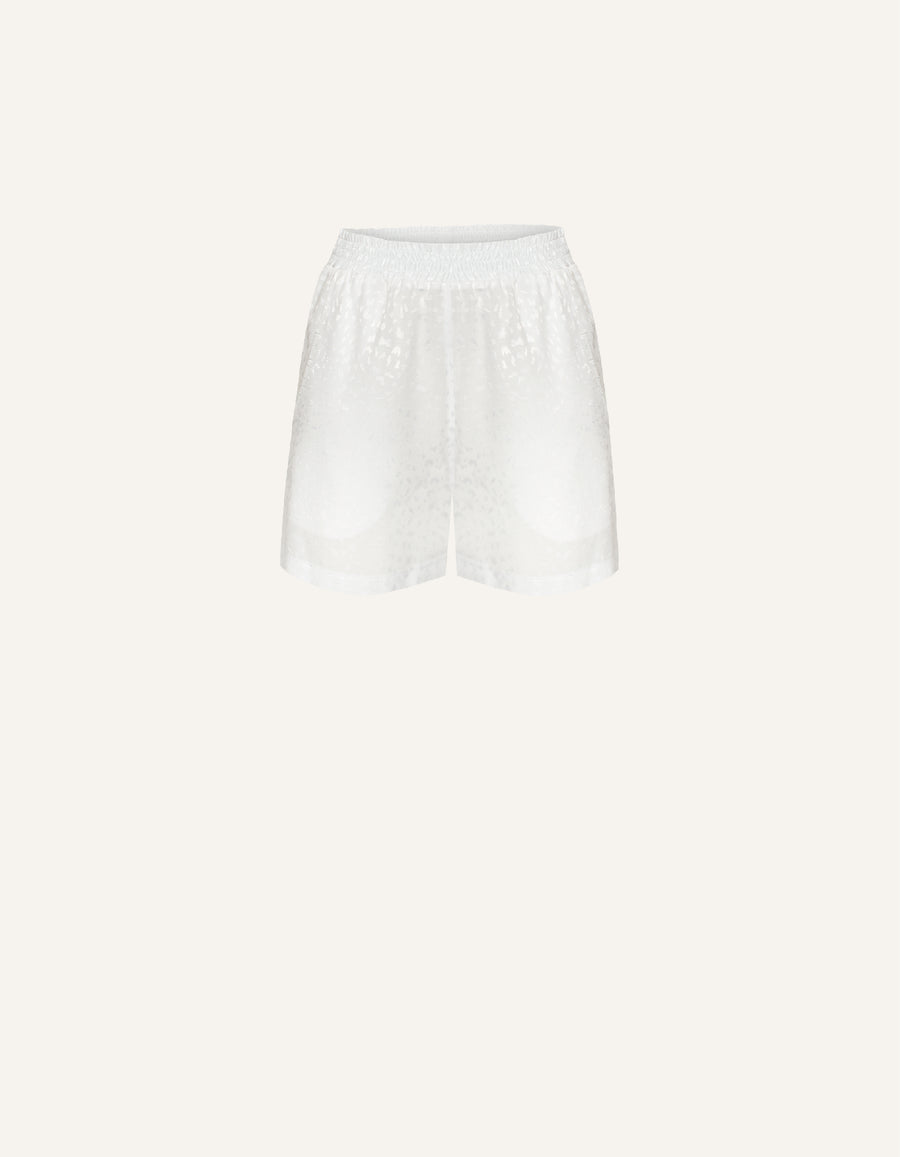 Elastic waist shorts in white jacquard